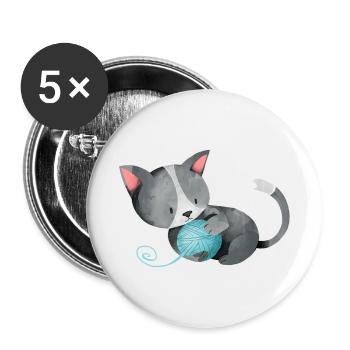 Cat ball of yarn playful cute kitten gift - Buttons small 1''/25 mm (5-pack) - white - Front