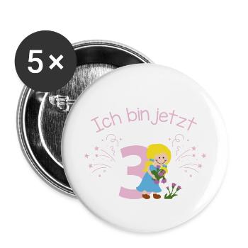 3. Geburtstag Mädchen - Buttons klein 25 mm (5er Pack) - Weiß - Vorne