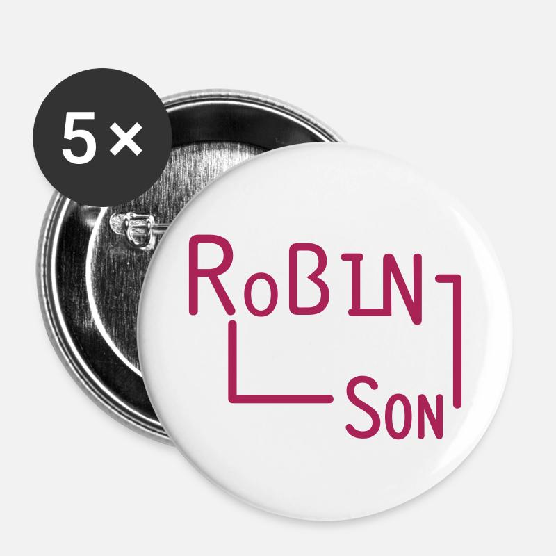 Robinson - Lot de 5 petits badges (25 mm) - blanc