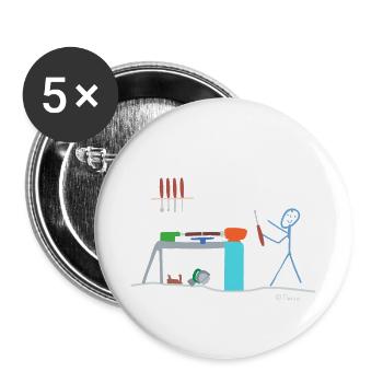 Figures de bâton de tournage, travail de l'artisanat du bois - Lot de 5 petits badges (25 mm) - blanc - Devant