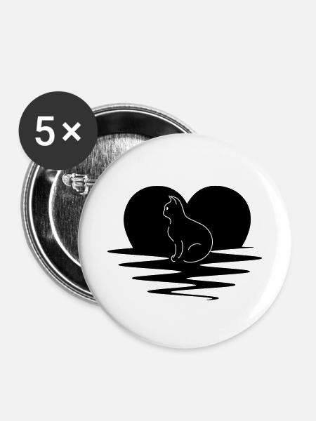 Katze - Buttons klein 25 mm (5er Pack) - Weiß