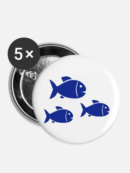 Fische - Buttons klein 25 mm (5er Pack) - Weiß