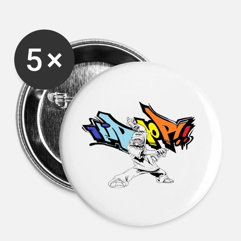 Hip Hop - Buttons small 1''/25 mm (5-pack) - white