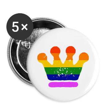 LGBT Gay Pride Krone Crown CSD Regenbogen - Buttons klein 25 mm (5er Pack) - Weiß - Vorne