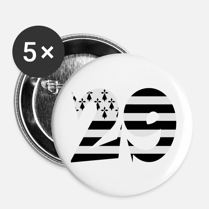 29 Bretagne drapeau - Lot de 5 petits badges (25 mm) - blanc