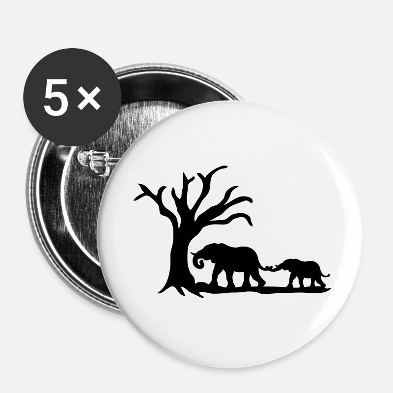 Elephants - Buttons klein 25 mm (5er Pack) - Weiß