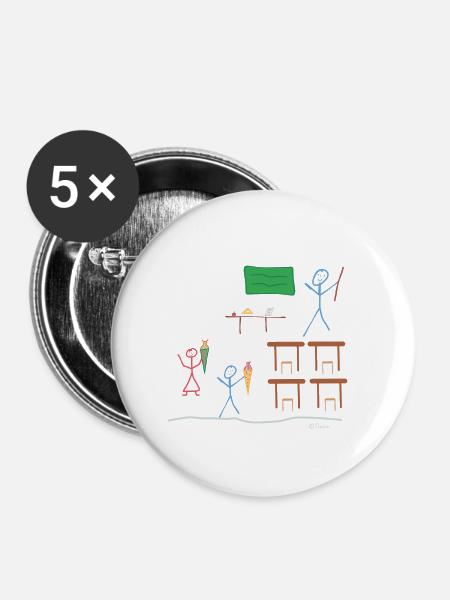 Schulanfang Strichmännnchen, Einschulung Kinder - Buttons klein 25 mm (5er Pack) - Weiß