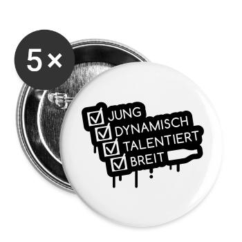 jung_dynamisch_talentiert_breit_1__f2 - Buttons klein 25 mm (5er Pack) - Weiß - Vorne