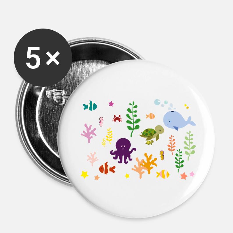meerestiere - unterwasser - Buttons klein 25 mm (5er Pack) - Weiß