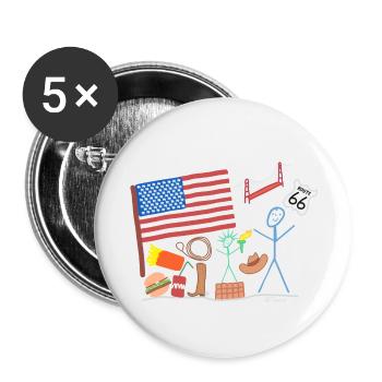 Amerika USA Strichmännchen Reise Staaten Brücke - Buttons klein 25 mm (5er Pack) - Weiß - Vorne