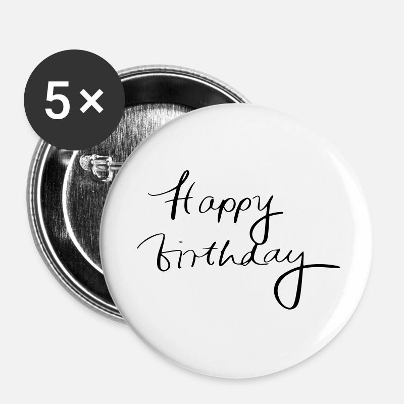 Joyeux anniversaire - Lot de 5 petits badges (25 mm) - blanc