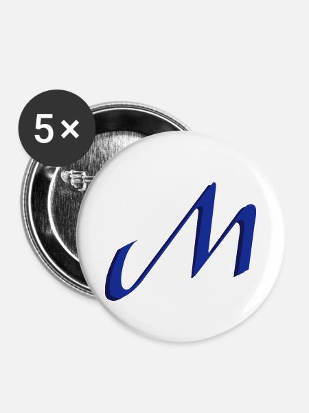 M, Buchstaben, Letters, Initialen - Buttons klein 25 mm (5er Pack) - Weiß