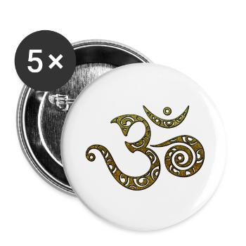 OM, AUM, BUDDHISM, SPIRITUALITY, MANTRA, YOGA, ZEN - Lot de 5 petits badges (25 mm) - blanc - Devant