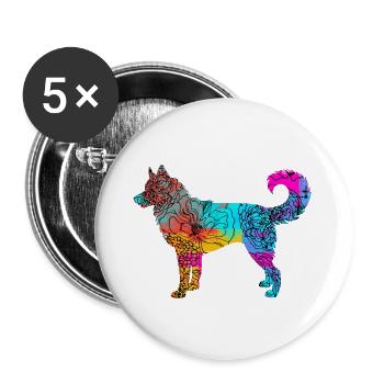 Siberian Husky Flowers - Lot de 5 petits badges (25 mm) - blanc - Devant