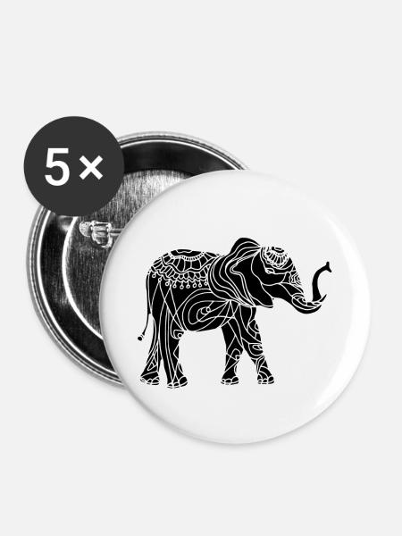 Elefant - Buttons klein 25 mm (5er Pack) - Weiß