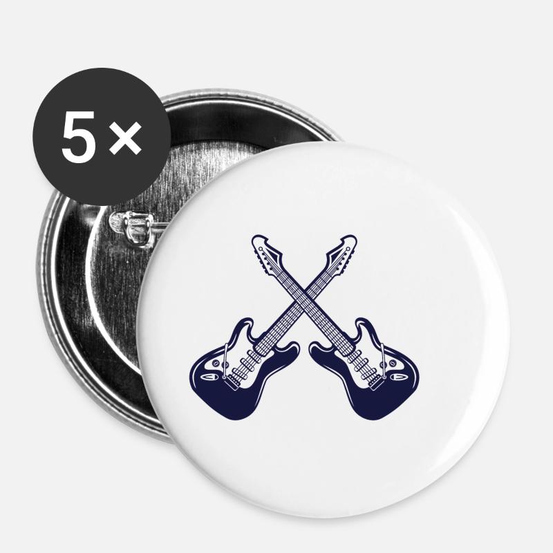 E guitares croisées instrument - Lot de 5 petits badges (25 mm) - blanc