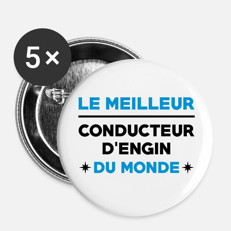 Conducteur d'engin / BTP / Travaux / Construction - Lot de 5 petits badges (25 mm) - blanc