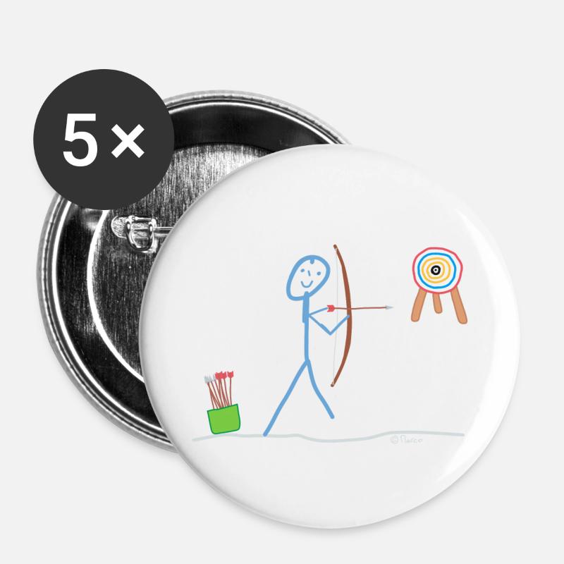 Bueskydning tændstikmand pil Mål Master - Buttons/Badges lille, 25 mm (5-pack) - hvid
