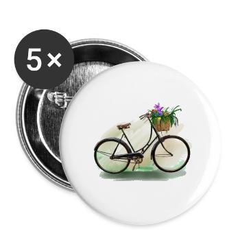 Bicycle with flowers - Lot de 5 petits badges (25 mm) - blanc - Devant