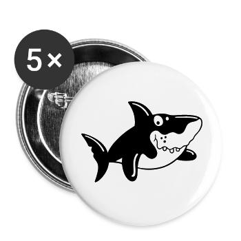 Funny Shark - Buttons small 1''/25 mm (5-pack) - white - Front