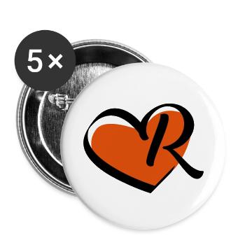 Buchstabe R im Herz - Buttons klein 25 mm (5er Pack) - Weiß - Vorne