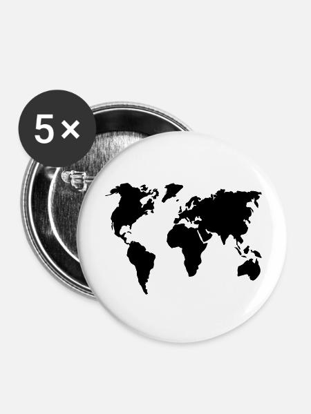 Weltkarte - Buttons klein 25 mm (5er Pack) - Weiß