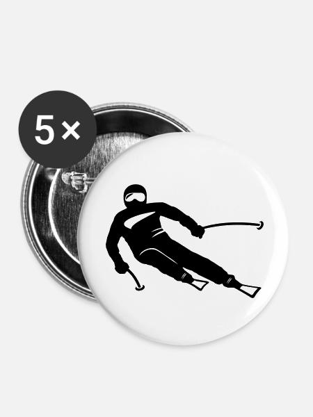 Winter - Skifahrer - Buttons klein 25 mm (5er Pack) - Weiß