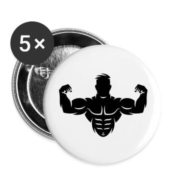 Bodybuilder (Culturisme / Biceps / Biscoteau) - Lot de 5 petits badges (25 mm) - blanc - Devant