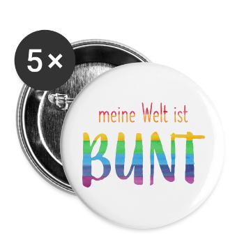 Meine Welt ist bunt - Regenbogen -fröhlich - Buttons klein 25 mm (5er Pack) - Weiß - Vorne