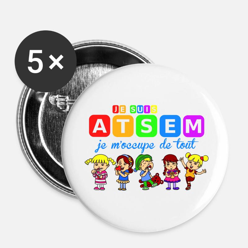 je suis atsem - Buttons klein 25 mm (5er Pack) - Weiß