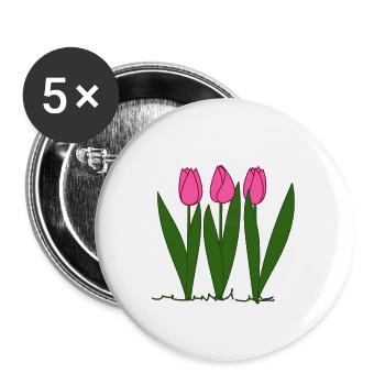 Rosa Tulpen, Frühling, Spring - Buttons klein 25 mm (5er Pack) - Weiß - Vorne