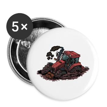 898 Roter Traktor steckt fest - Buttons klein 25 mm (5er Pack) - Weiß - Vorne
