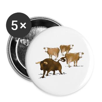 Taureau, vaches - Lot de 5 petits badges (25 mm) - blanc - Devant