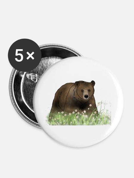 Bär in Blumenwiese - Buttons klein 25 mm (5er Pack) - Weiß