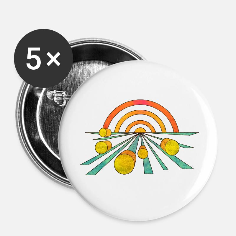 Hay landscape field illustration cool retro - Buttons small 1''/25 mm (5-pack) - white