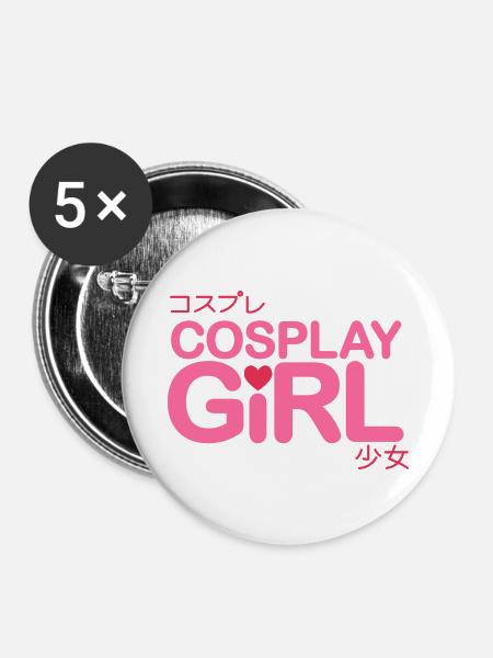 Cosplay Mädchen - Buttons klein 25 mm (5er Pack) - Weiß