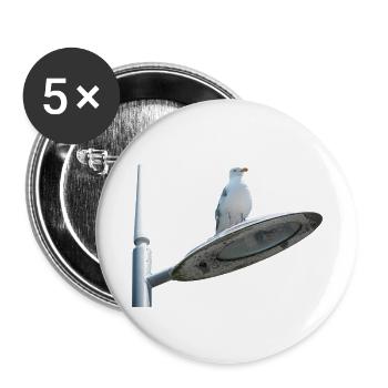 Möwe auf einer Lampe Post - Buttons klein 25 mm (5er Pack) - Weiß - Vorne