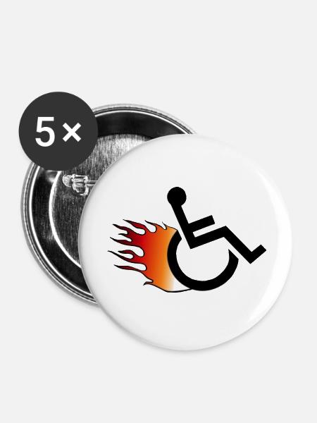 Flammender Rollstuhl. Rollstuhl mit Flammen # - Buttons klein 25 mm (5er Pack) - Weiß