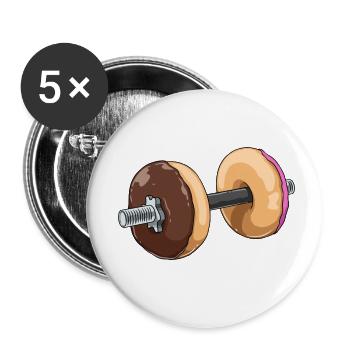 Donut Haltère Fitness - Lot de 5 petits badges (25 mm) - blanc - Devant