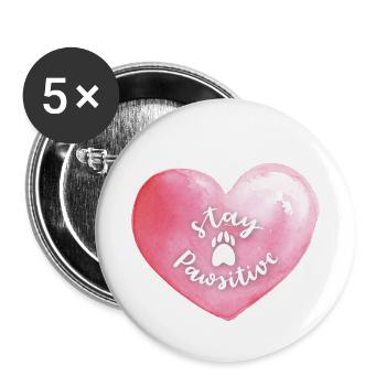 Coeur rose Paléo palwsitive avec patte - Lot de 5 petits badges (25 mm) - blanc - Devant