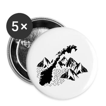Norvège Carte montagne mer fjord errance Norway - Lot de 5 petits badges (25 mm) - blanc - Devant