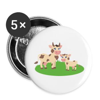 Kuh mit Kalb - Buttons klein 25 mm (5er Pack) - Weiß - Vorne
