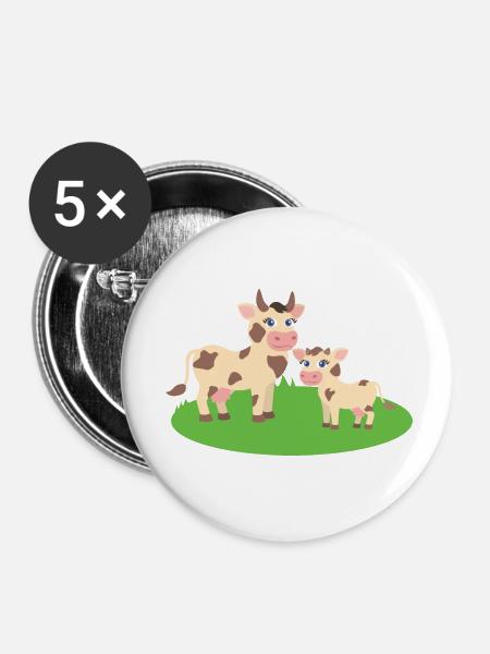 Kuh mit Kalb - Buttons klein 25 mm (5er Pack) - Weiß