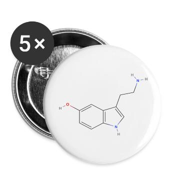 Serotonin Molecule - Colored Structural Formula - Buttons small 1''/25 mm (5-pack) - white - Front