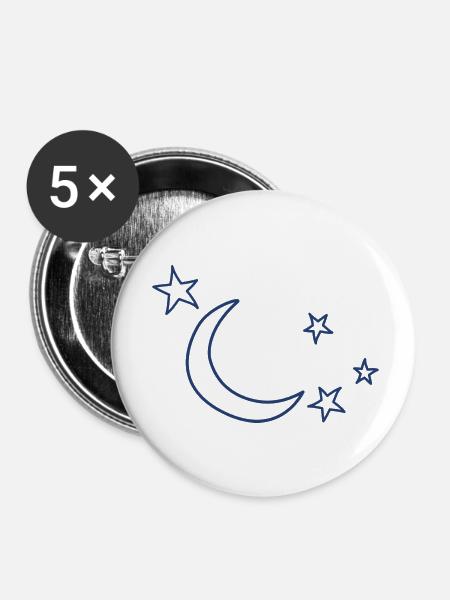 Sterne Mond - Buttons klein 25 mm (5er Pack) - Weiß