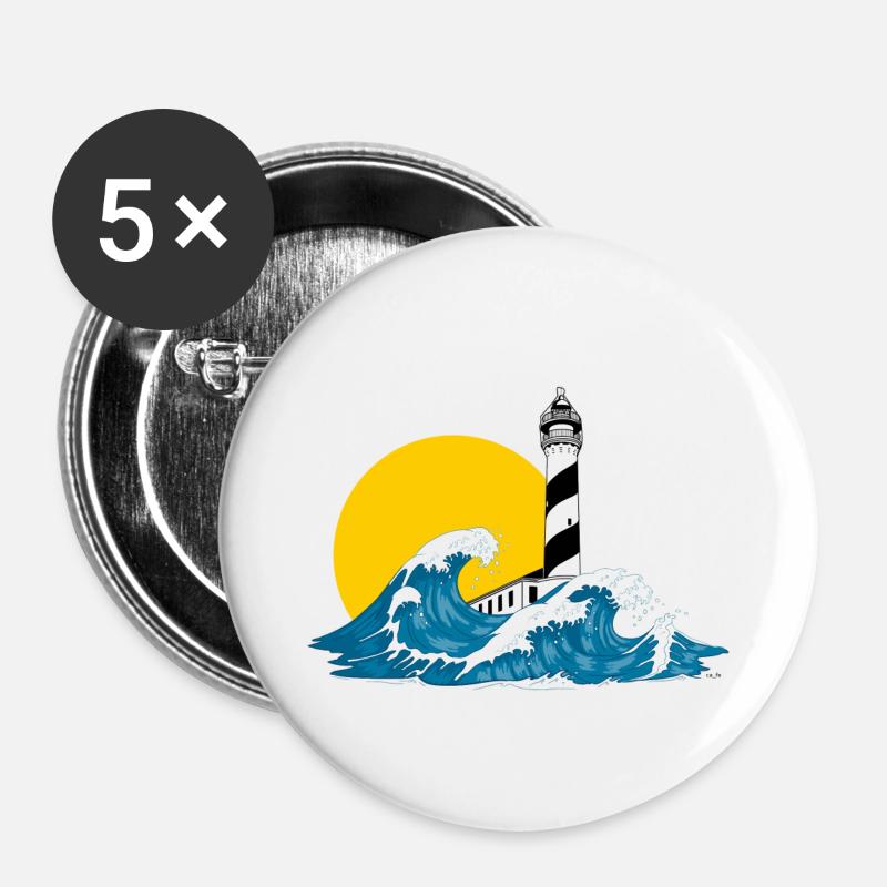 lighthouse wave Menorca - Buttons small 1''/25 mm (5-pack) - white