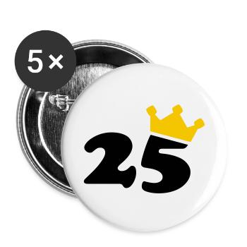 25 Krone 25 Geburtstag 25 Jahre - Buttons klein 25 mm (5er Pack) - Weiß - Vorne