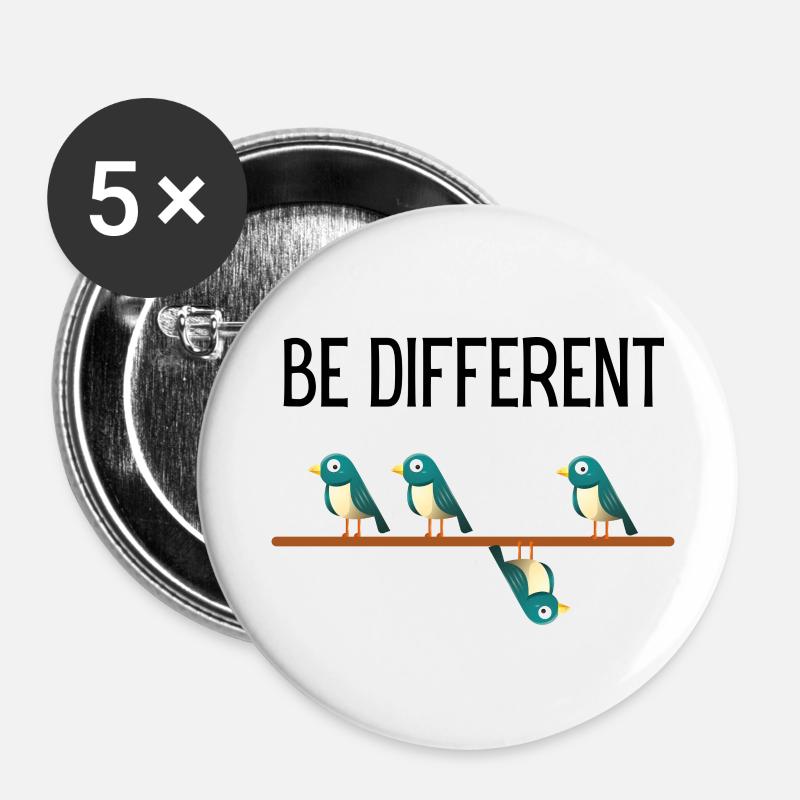 Be Different Vögel Birds - Buttons klein 25 mm (5er Pack) - Weiß
