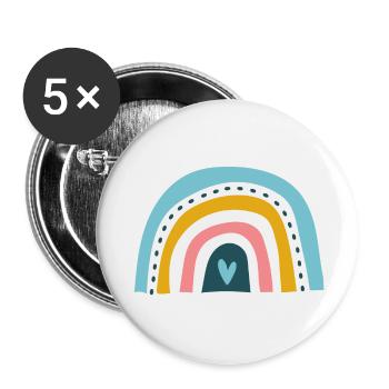 Arc-en-ciel avec cœur - Lot de 5 petits badges (25 mm) - blanc - Devant