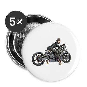 Biker girl, Sexy Frau mit Motorrad - Buttons klein 25 mm (5er Pack) - Weiß - Vorne